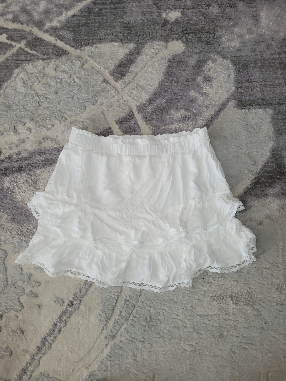 Women's White Tiered Lace-Trim Women Skirt Size XL